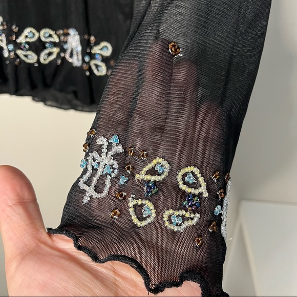 Y2K Black Mesh Translucent Top w/ Beading Details - Picture 4 of 5